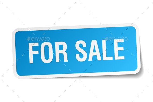 for sale blue square sticker isolated on white (Misc) Photo Download