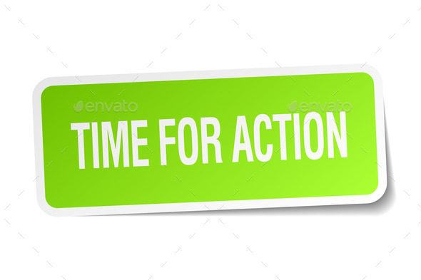 time for action green square sticker on white background (Misc) Photo Download