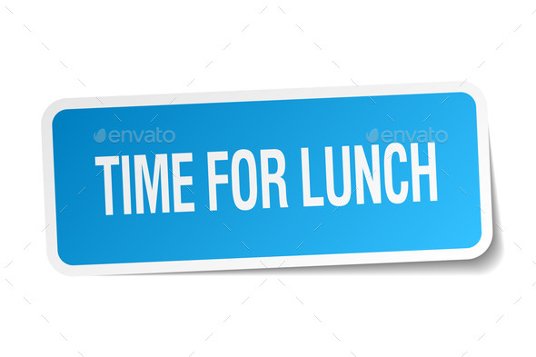 time for lunch blue square sticker isolated on white (Misc) Photo Download