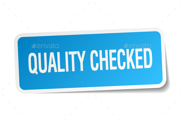 quality checked blue square sticker isolated on white (Misc) Photo Download
