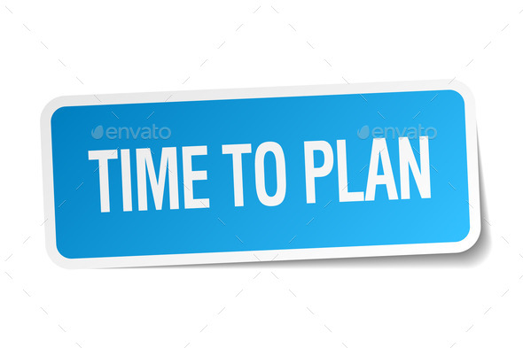 time to plan blue square sticker isolated on white (Misc) Photo Download