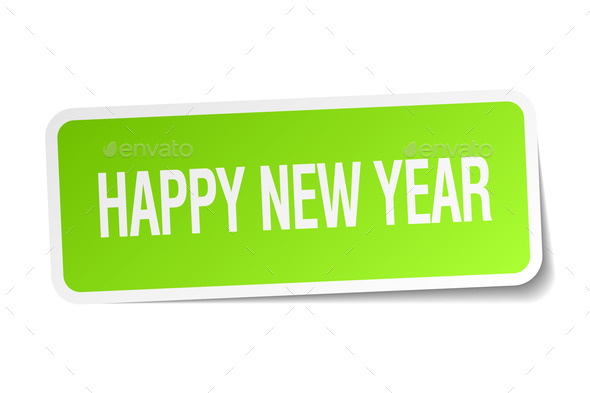 happy new year green square sticker on white background (Misc) Photo Download