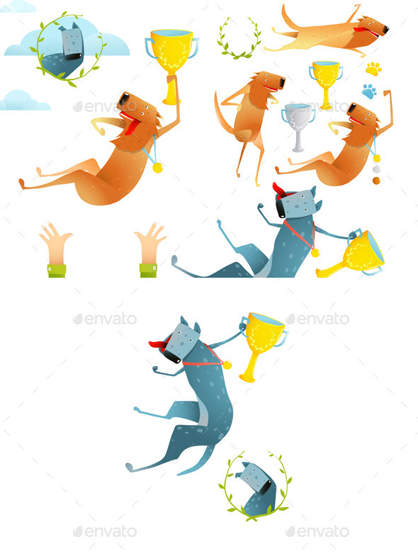 GraphicRiver Winning Happy Dog Contest with Cups and Medals 10984622 GraphicRiver Winning Happy Dog Contest with Cups and Medals 10984622