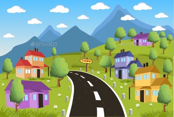 GraphicRiver Rural Landscape with Small Town 10984723 GraphicRiver Rural Landscape with Small Town 10984723