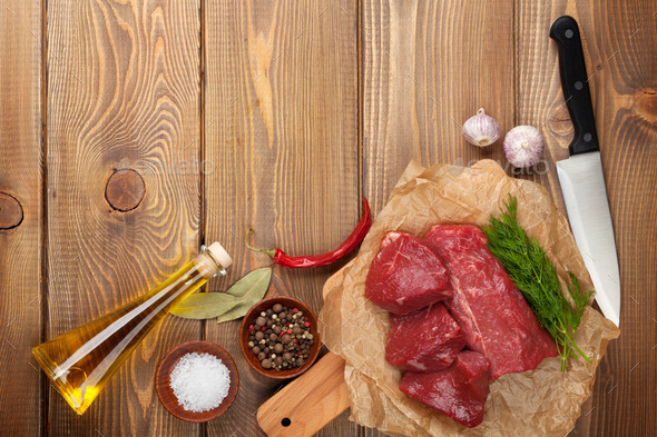 Raw fillet beef steak and spices (Misc) Photo Download