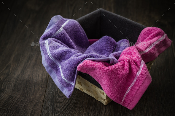 Colorful Towels in Wicker Basket (Misc) Photo Download