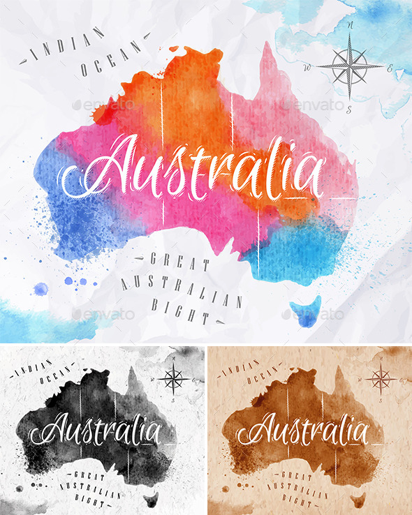 GraphicRiver Watercolor Map Australia 10993201 GraphicRiver Watercolor Map Australia 10993201