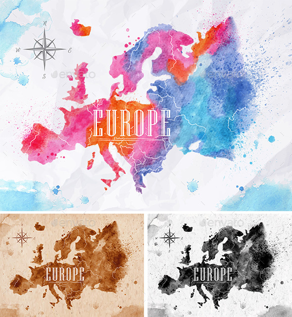 GraphicRiver Watercolor Map Europe 10993624 GraphicRiver Watercolor Map Europe 10993624