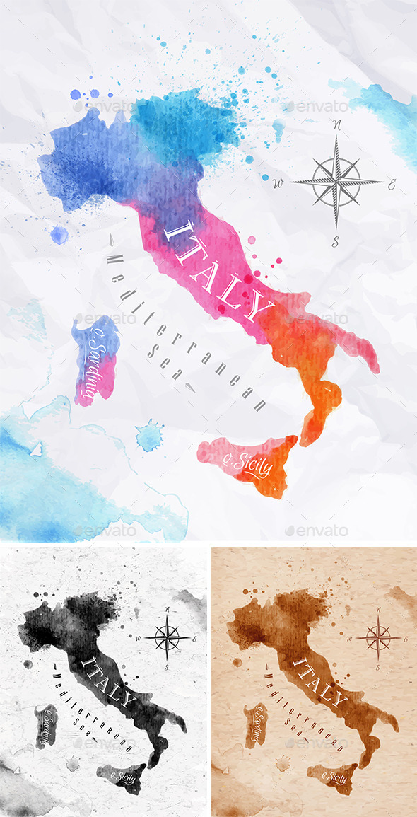GraphicRiver Watercolor Map Italy 10993758 GraphicRiver Watercolor Map Italy 10993758