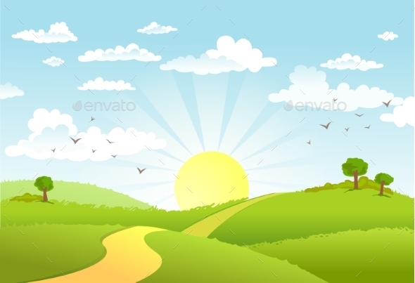 GraphicRiver Green Landscape and the Road 10993894 GraphicRiver Green Landscape and the Road 10993894