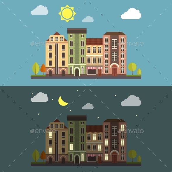 GraphicRiver Day and Night Cityscape Vector Landscape 10994862 GraphicRiver Day and Night Cityscape Vector Landscape 10994862