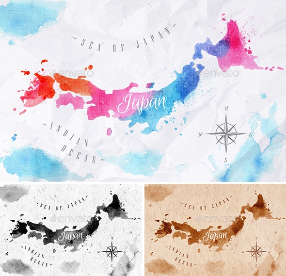GraphicRiver Watercolor Map of Japan 10995226 GraphicRiver Watercolor Map of Japan 10995226