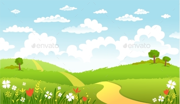 GraphicRiver Green Landscape and Road 10995379 GraphicRiver Green Landscape and Road 10995379