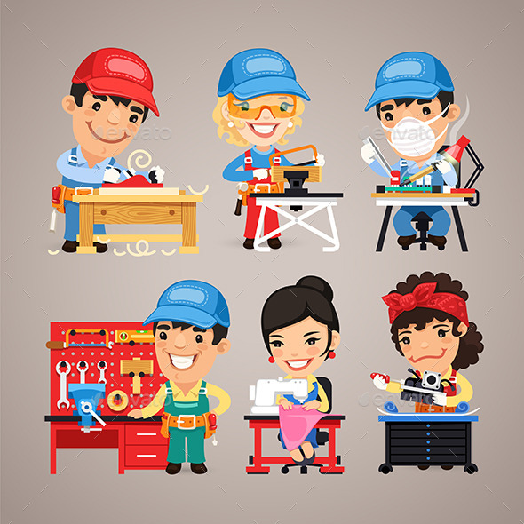 GraphicRiver Set of Cartoon Workers at their Work Desks 10996152 GraphicRiver Set of Cartoon Workers at their Work Desks 10996152