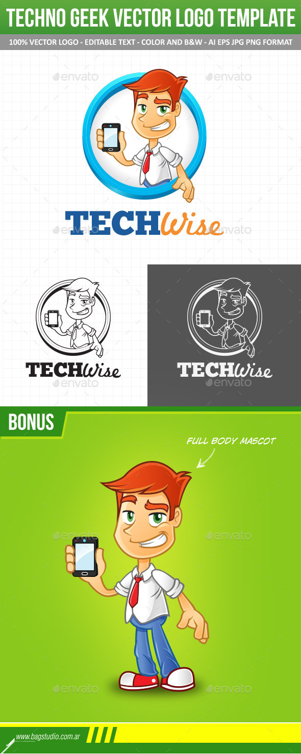 GraphicRiver Tech Geek Vector Logo Template & Mascot 10996634 GraphicRiver Tech Geek Vector Logo Template & Mascot 10996634