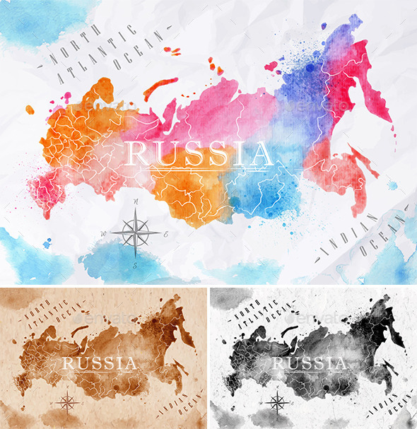 GraphicRiver Watercolor Map of Russia 10997619 GraphicRiver Watercolor Map of Russia 10997619