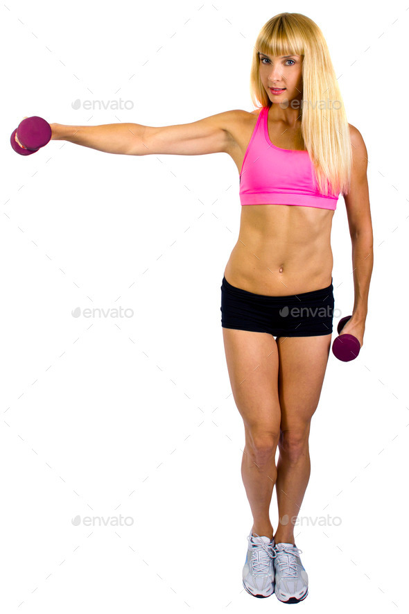 Young Fitness trainer with dumbells (Misc) Photo Download