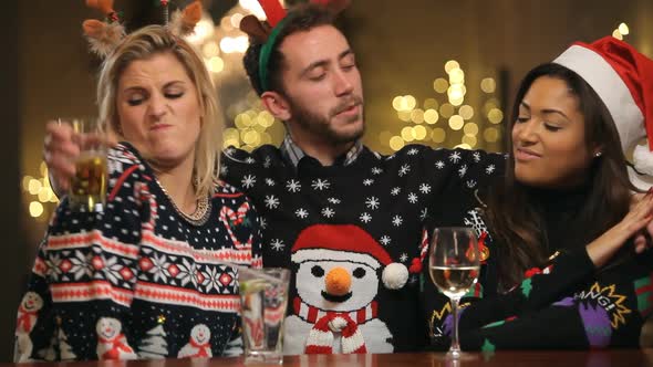 Drunk Man Harassing Women At Christmas Party In Bar