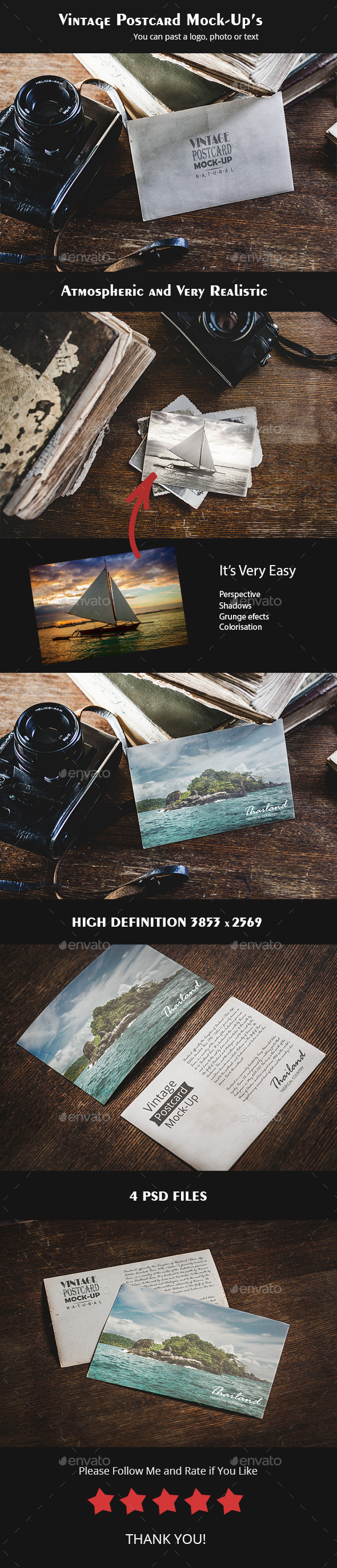 GraphicRiver 4 Vintage Postcard Mock-up 11002944 GraphicRiver 4 Vintage Postcard Mock-up 11002944