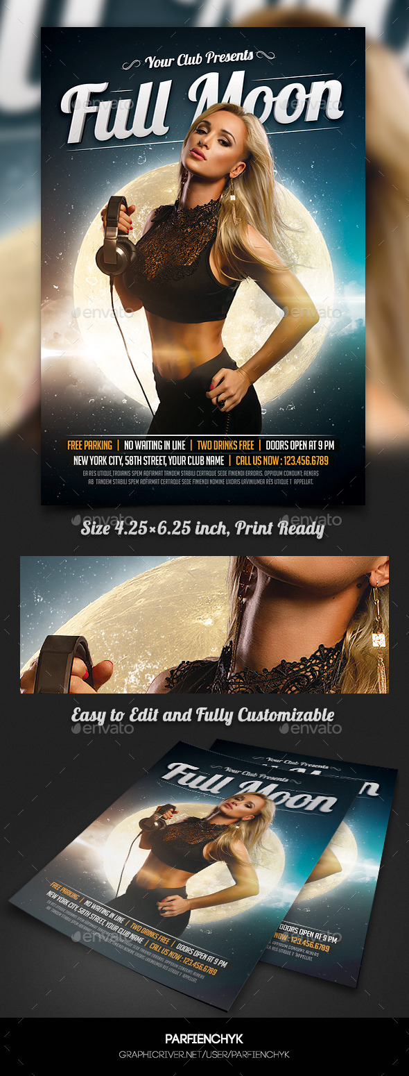 Full Moon Party Flyer Template (Clubs & Parties)