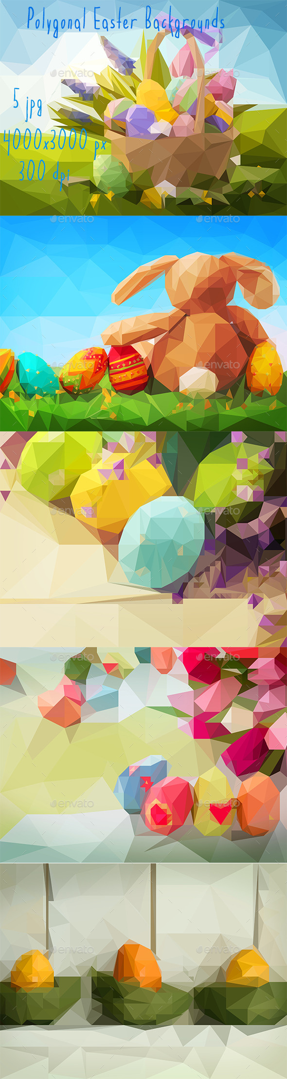 5 Polygonal Easter Backgrounds