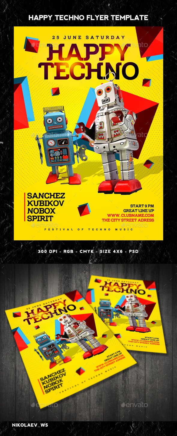 GraphicRiver Happy Techno Flyer 11006458 GraphicRiver Happy Techno Flyer 11006458