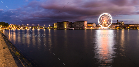 Nightly panorama of the Garonne river and Pont Neuf (Misc) Photo Download