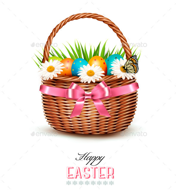 Holiday Background with Basket Full of Easter Eggs (Miscellaneous)