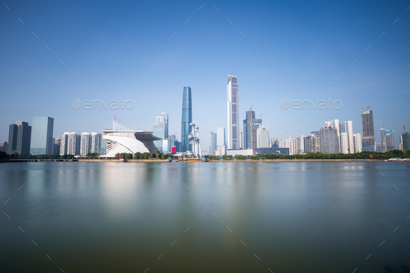 guangzhou skyline on pearl riverside