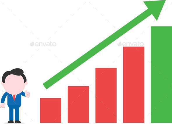 Businessman beside bar chart with arrow up (Misc) Photo Download