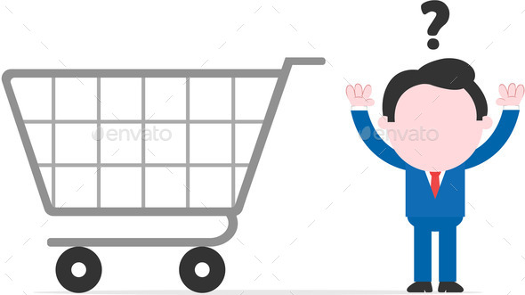 Businessman confused beside big shopping cart (Misc) Photo Download