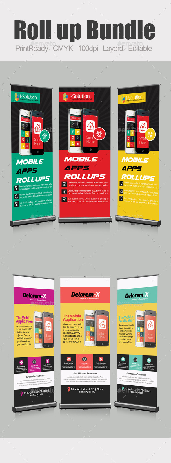 Mobile App Roll Up Banners Template Bundle (Signage)