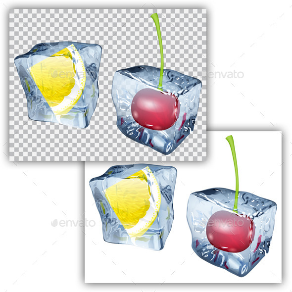 GraphicRiver Ice Cubes with Lemon and Cherry 11017571 GraphicRiver Ice Cubes with Lemon and Cherry 11017571