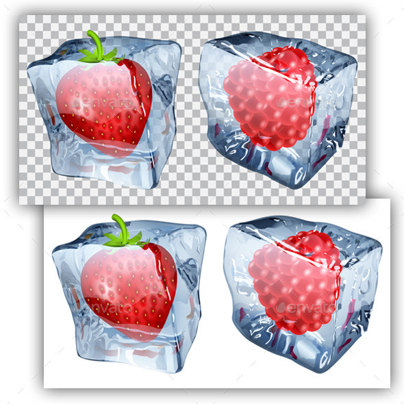 GraphicRiver Ice Cubes with Strawberry and Raspberry 11017592 GraphicRiver Ice Cubes with Strawberry and Raspberry 11017592