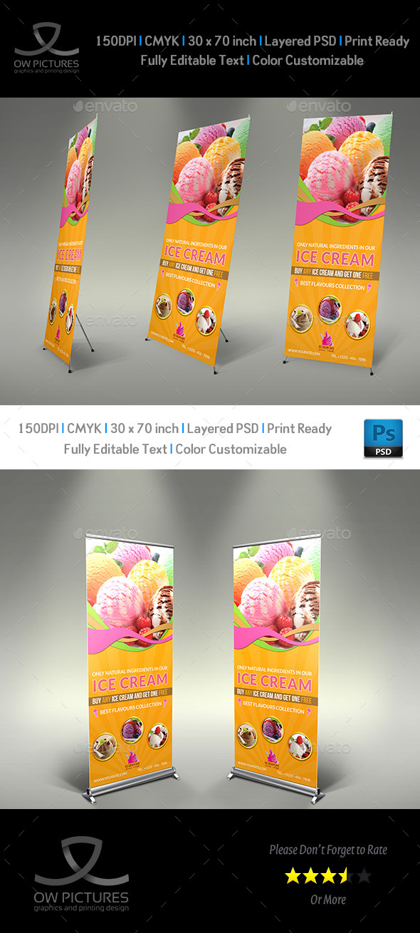 Ice Cream Roll-up Signage Banner Template Vol.3 (Signage)