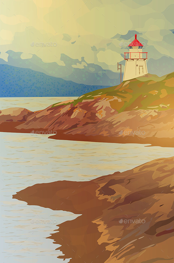GraphicRiver Lighthouse on Fjord Coast 11022204 GraphicRiver Lighthouse on Fjord Coast 11022204