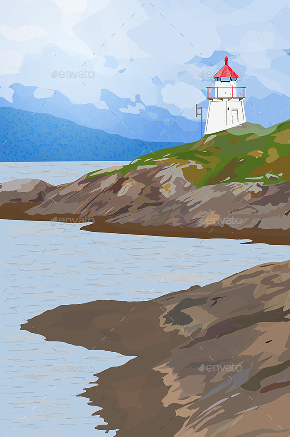 GraphicRiver Lighthouse on Fjord Coast 11022208 GraphicRiver Lighthouse on Fjord Coast 11022208