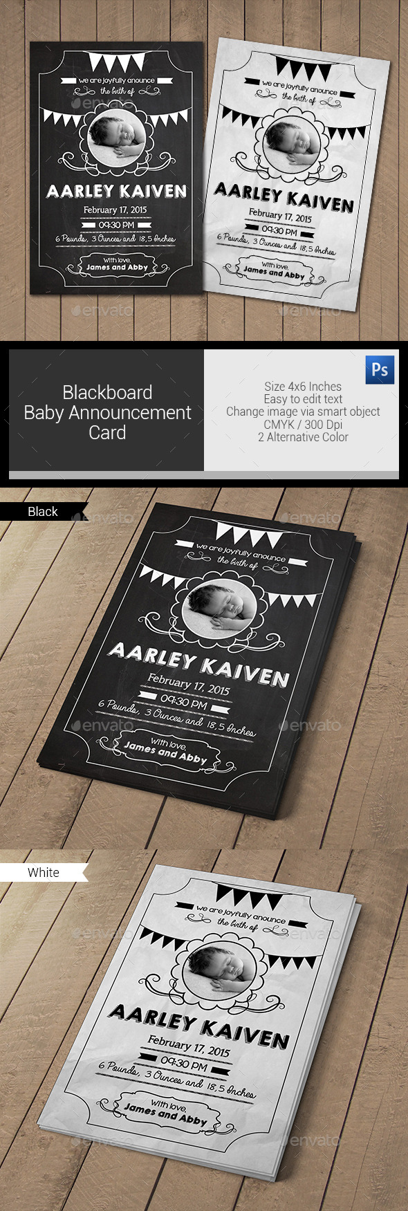 GraphicRiver Blackboard Baby Announcement Card 11022472 GraphicRiver Blackboard Baby Announcement Card 11022472