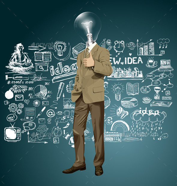 GraphicRiver Vector Lamp Head Business Man Shows Well Done 11037771 GraphicRiver Vector Lamp Head Business Man Shows Well Done 11037771