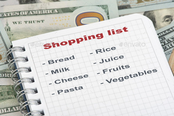 shopping list and money