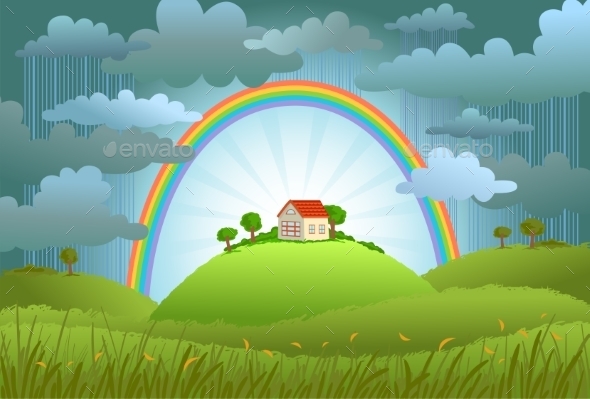 GraphicRiver Rainbow Protects a Small House 11039610 GraphicRiver Rainbow Protects a Small House 11039610