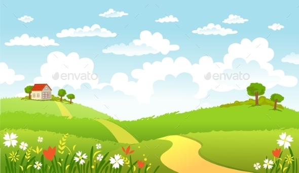 GraphicRiver Green Landscape and the Road 11039622 GraphicRiver Green Landscape and the Road 11039622