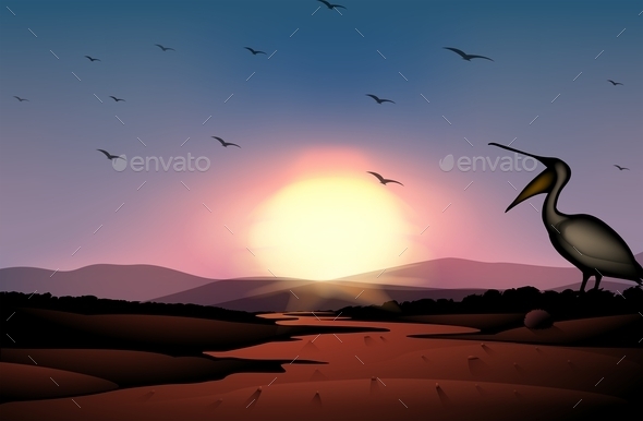 GraphicRiver Sunset at the Desert with a Flock of Birds 11045427 GraphicRiver Sunset at the Desert with a Flock of Birds 11045427