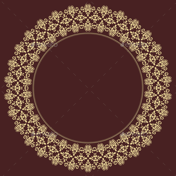 Geometric Abstract Seamless Pattern with Round Golden Ornament