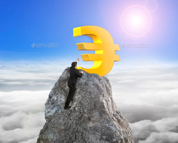 Businessman hand wanting for euro symbol on peak with sunlight (Misc) Photo Download