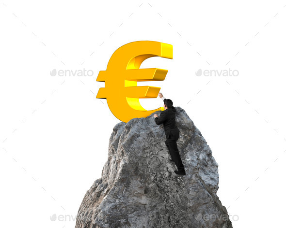 Businessman hand wanting for euro symbol on mountain peak (Misc) Photo Download