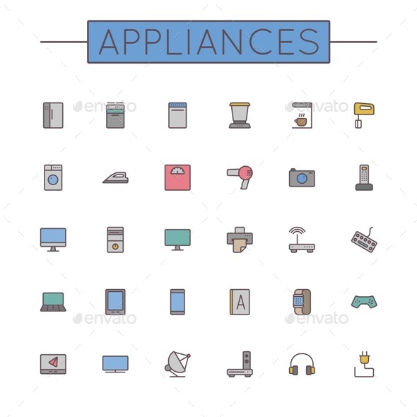 Vector Colored Appliances Line Icons (Business)