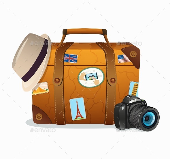 GraphicRiver Vintage Travel Suitcase with Stickers 11051004 GraphicRiver Vintage Travel Suitcase with Stickers 11051004