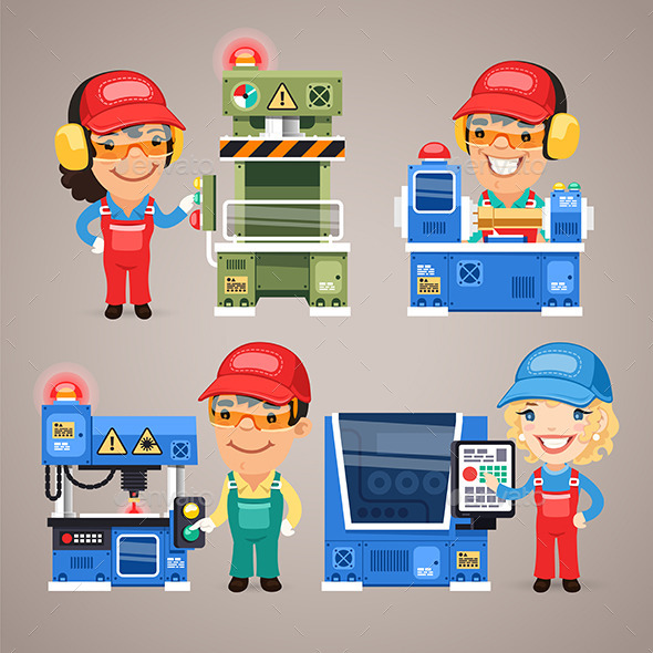 GraphicRiver Set of Cartoon Workers Working on the Factory 11038107 GraphicRiver Set of Cartoon Workers Working on the Factory 11038107