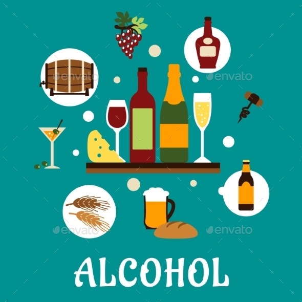 GraphicRiver Flat Alcohol Drinks with Snacks 11056372 GraphicRiver Flat Alcohol Drinks with Snacks 11056372